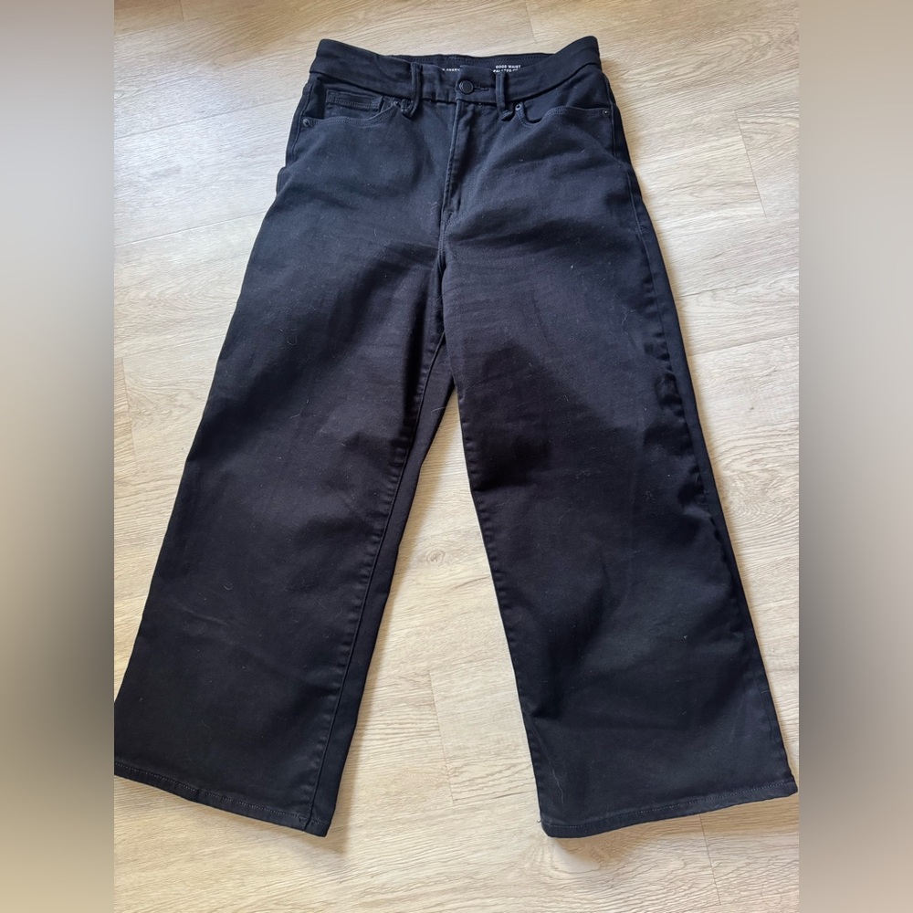 Good American Black good waist palazzo crop Jeans